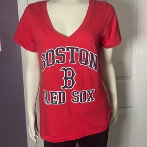 Vintage Boston Red Sox T Shirt Women's Large Pedroia #15 V Neck MLB Baseball‎